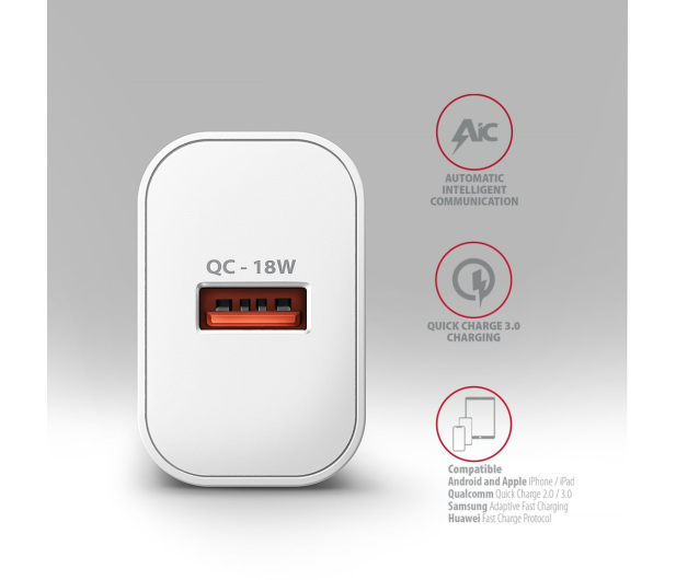 AXAGON ACU-QC18W QC 18W, 1x port USB-A, QC3.0/AFC/FCP/SMART Biała - 1485400 - zdjęcie 5